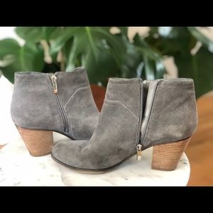 Franco Sarto slate blue leather upper ankle  boot with heel.